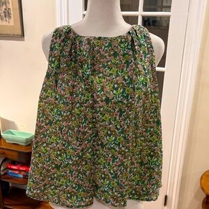 Porridge Green & Pink Floral Sleeveless Top.  Size L